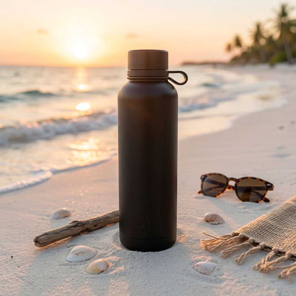 Product photo after AI editing with tropical background