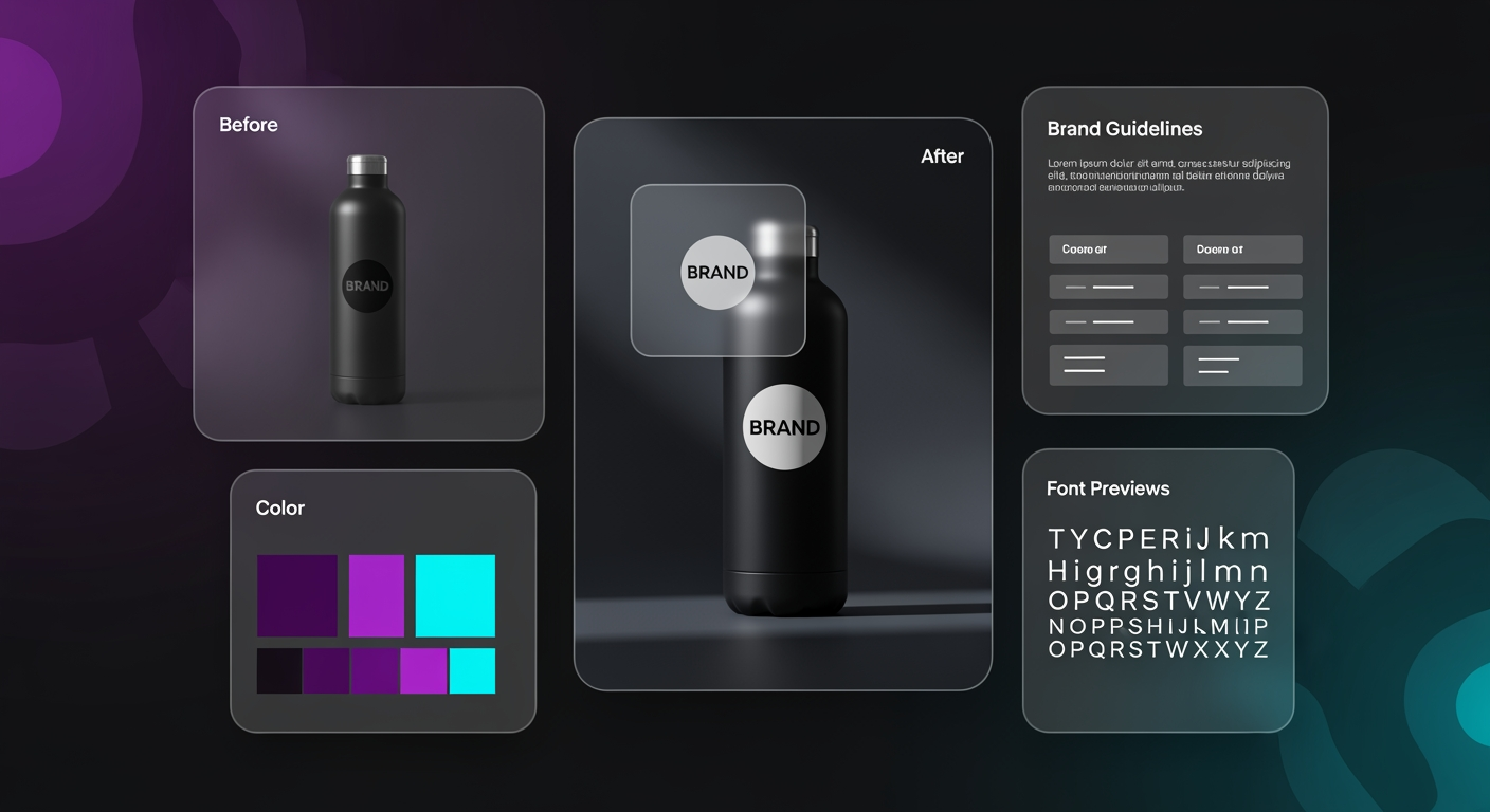 Brand identity system with colors, logos, and typography